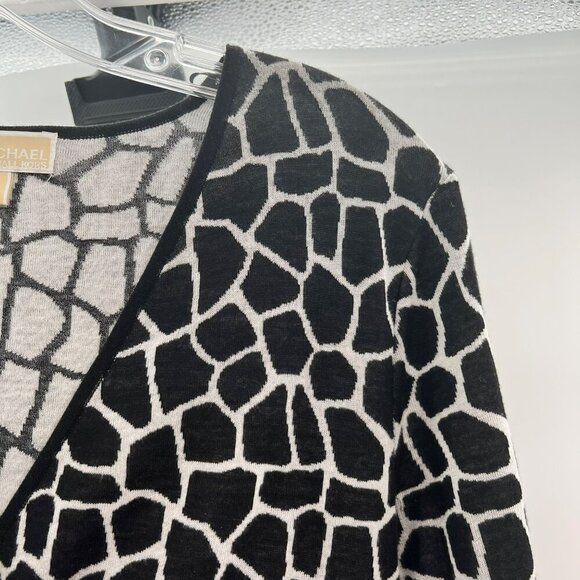 Michael Kors V-Neck Top Black/White Print Long Sleeve Women's Size Large - Picture 3 of 9